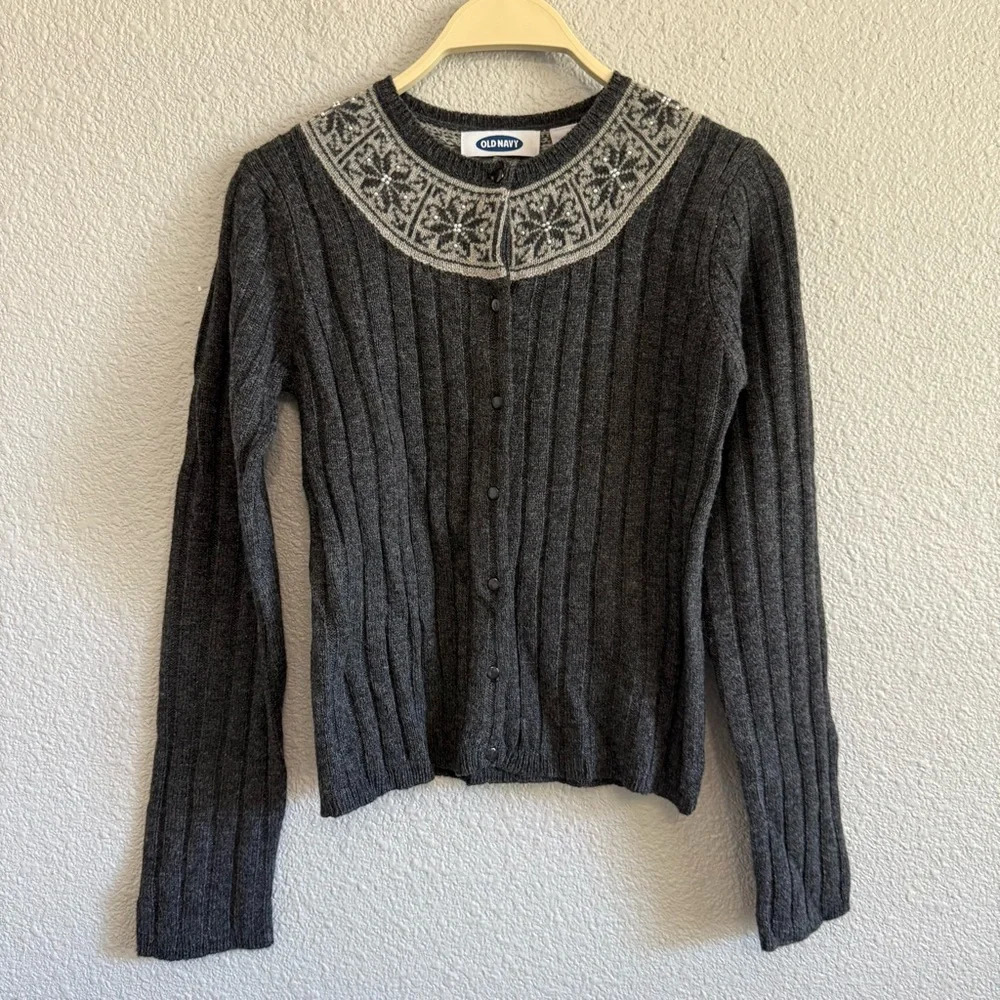 Vintage Old Navy Button Front Sweater Size XS 100% Lambswool 90's